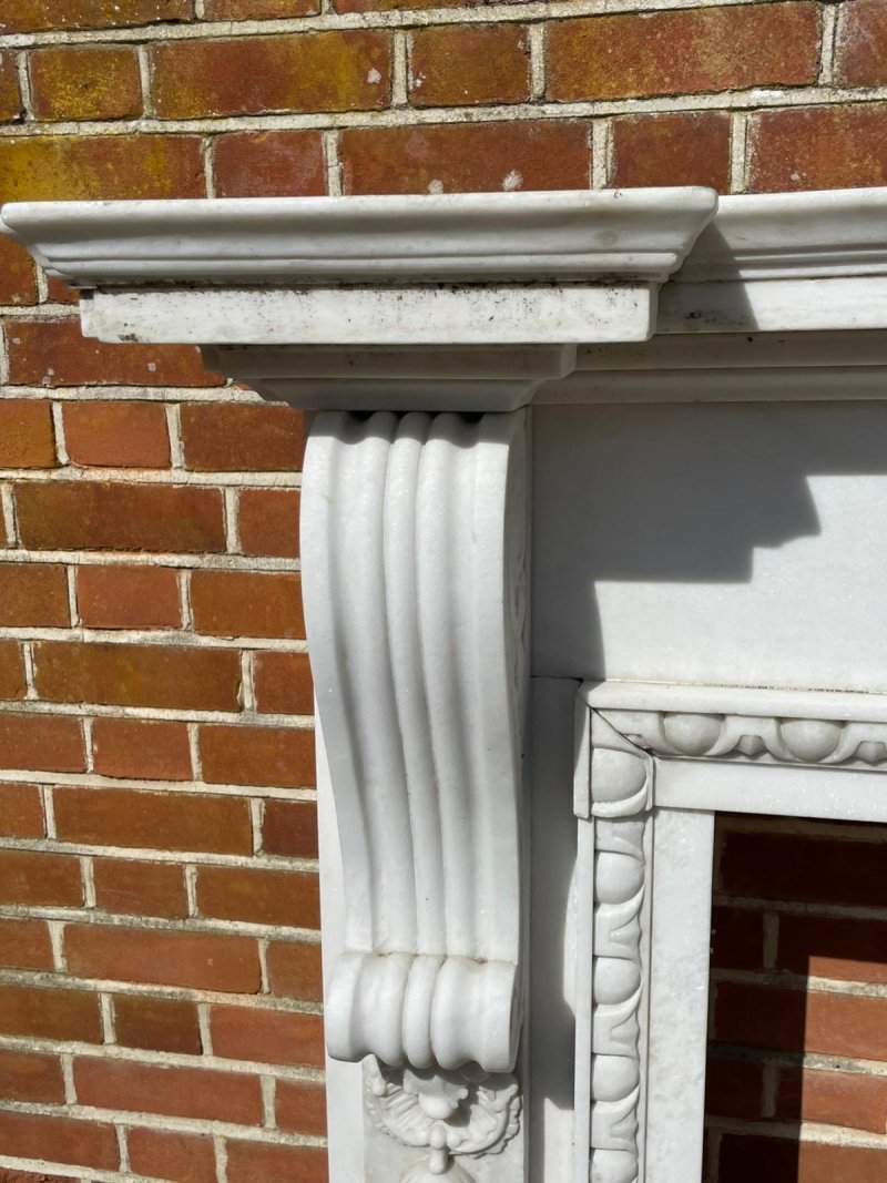 Fine Pair of Large Antique Edwardian Quality Carved White Marble Fireplaces - Image 3